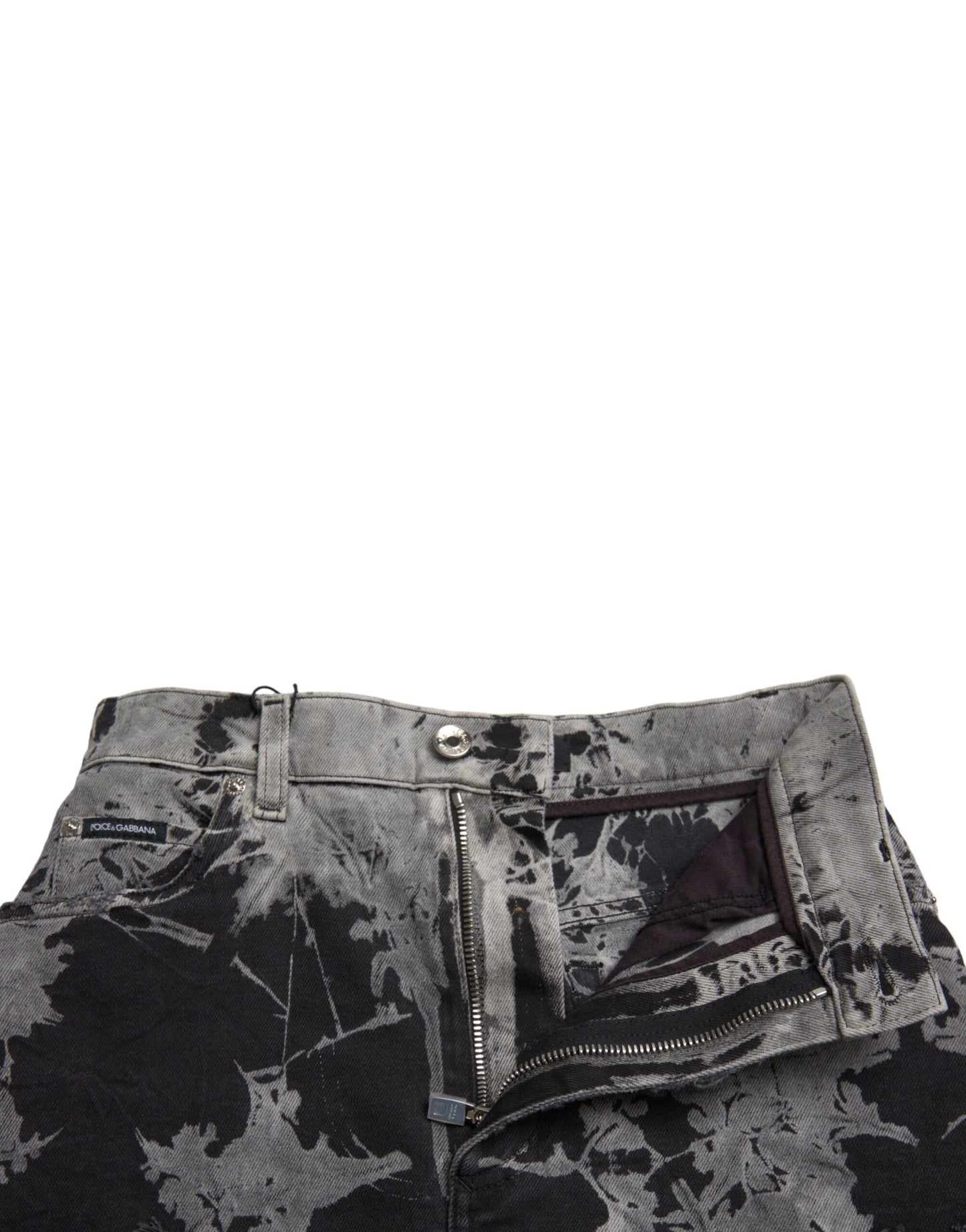 Gonna corta in denim a vita alta chic con finiture in pizzo