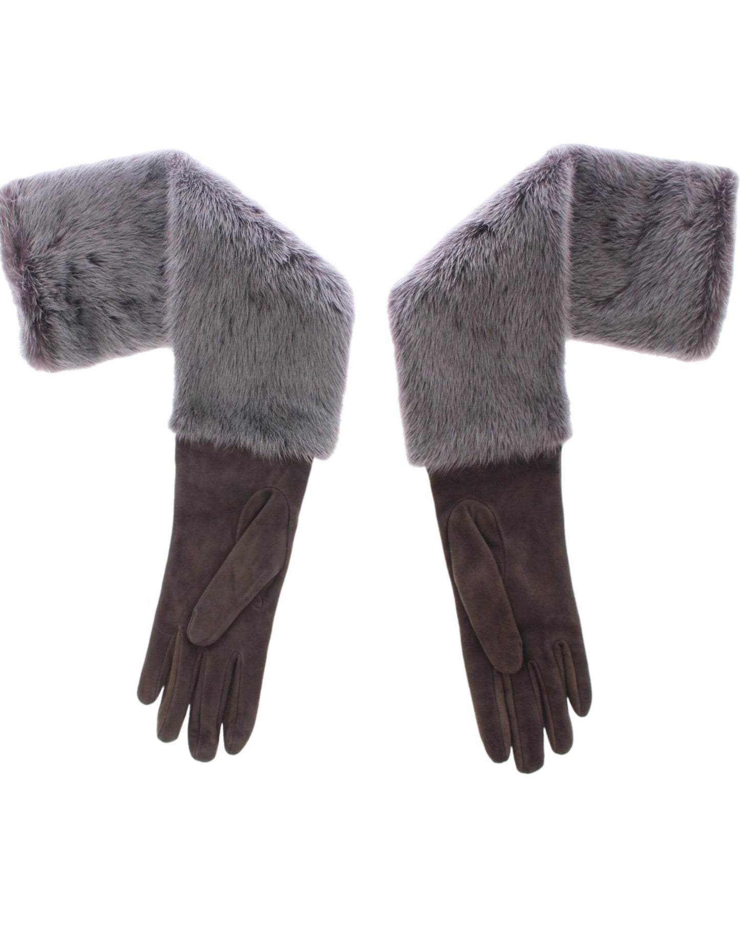 Elegante graue Ellenbogenhandschuhe aus Nerzfellleder