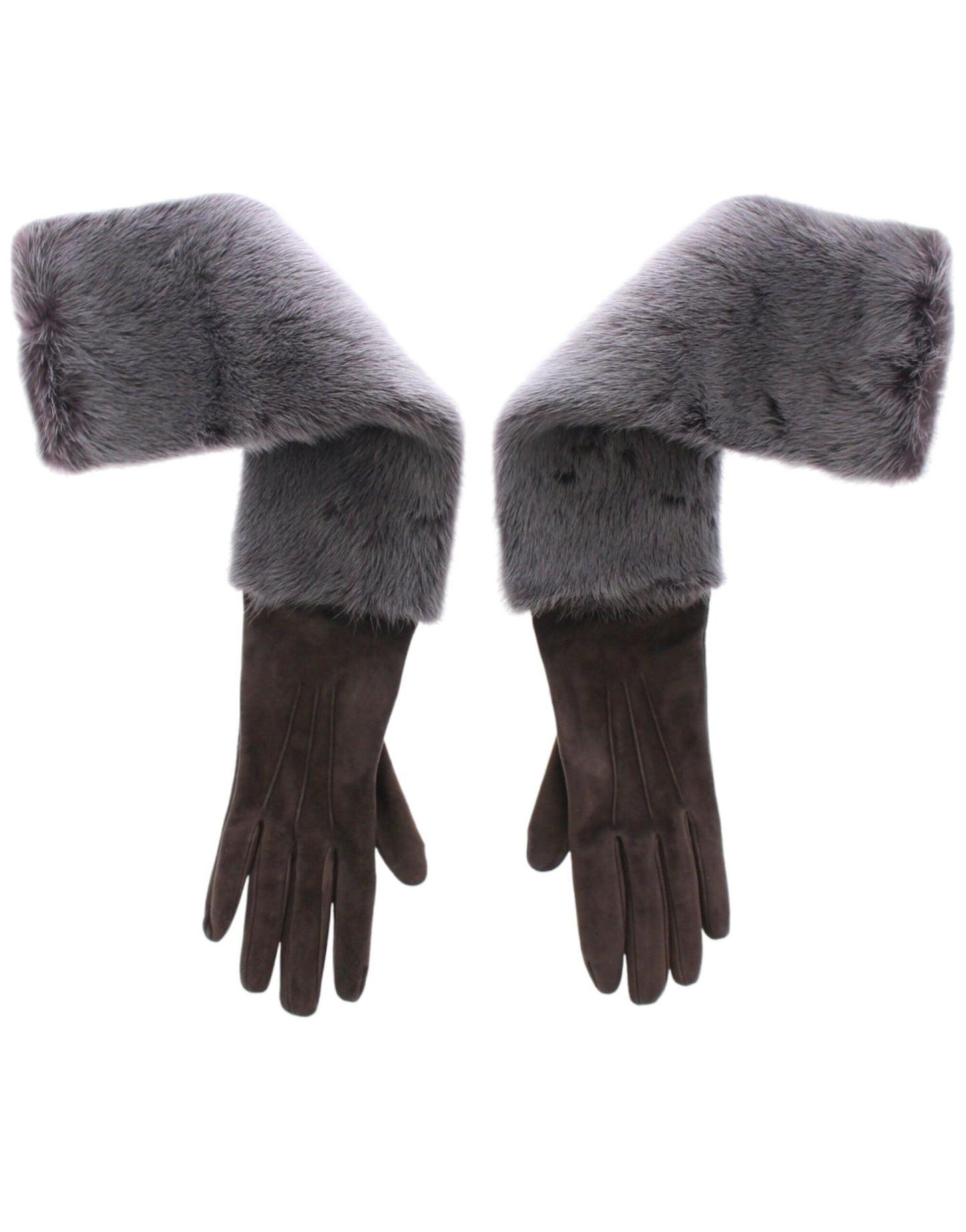 Elegante graue Ellenbogenhandschuhe aus Nerzfellleder