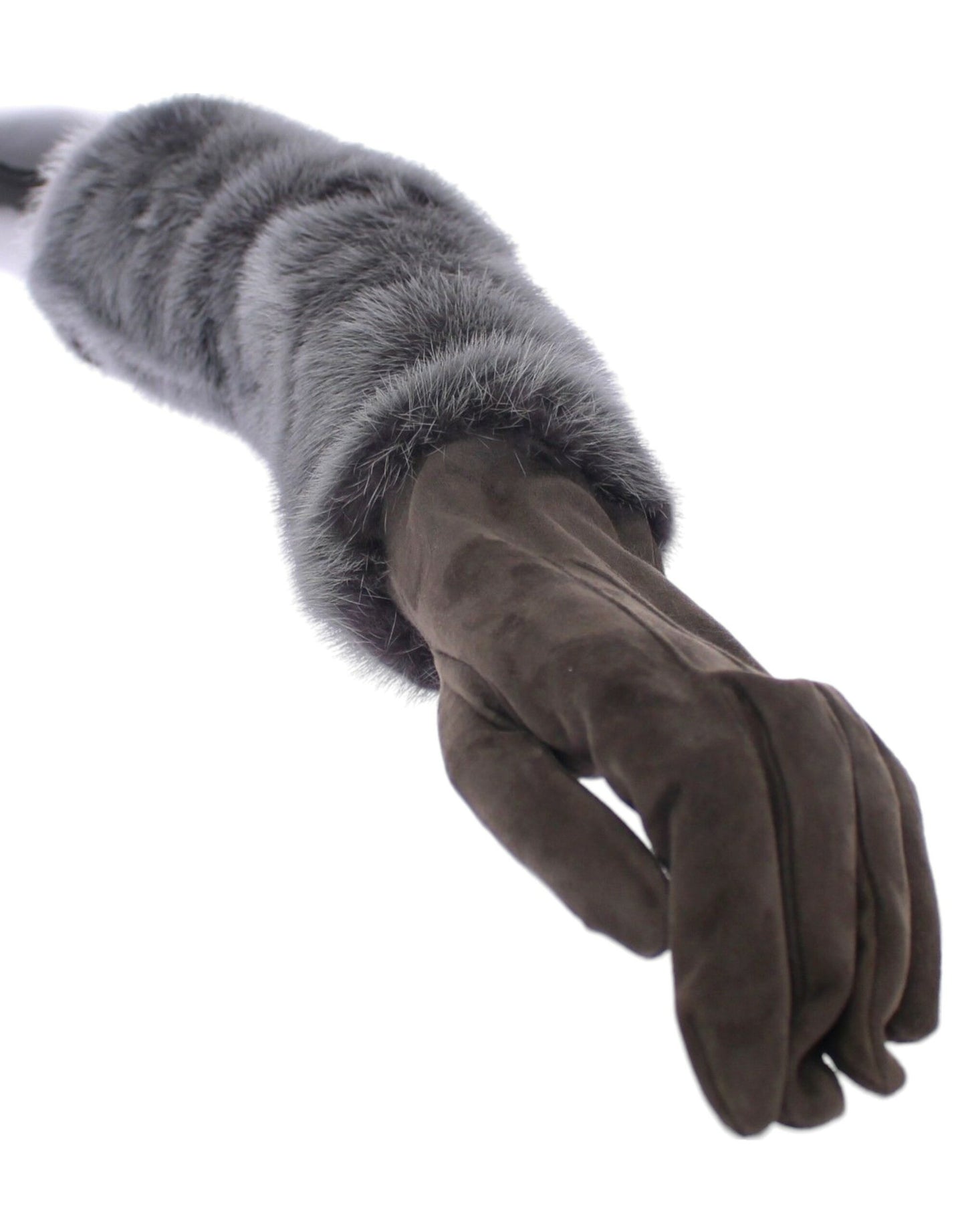 Elegante graue Ellenbogenhandschuhe aus Nerzfellleder