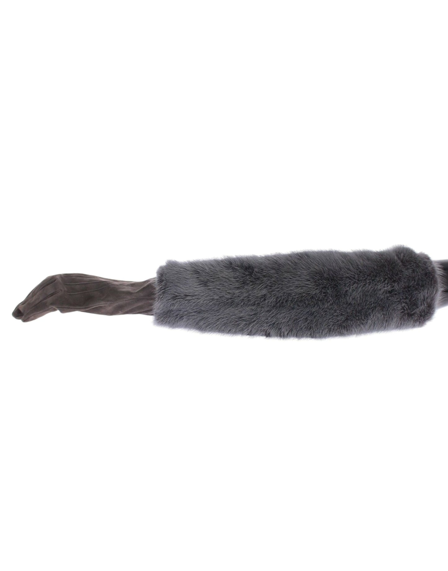 Elegante graue Ellenbogenhandschuhe aus Nerzfellleder