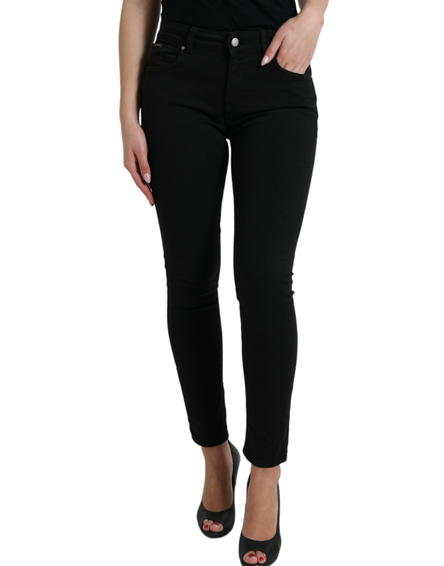 Elegante schwarze Stretchjeans mit mittlerer Taille