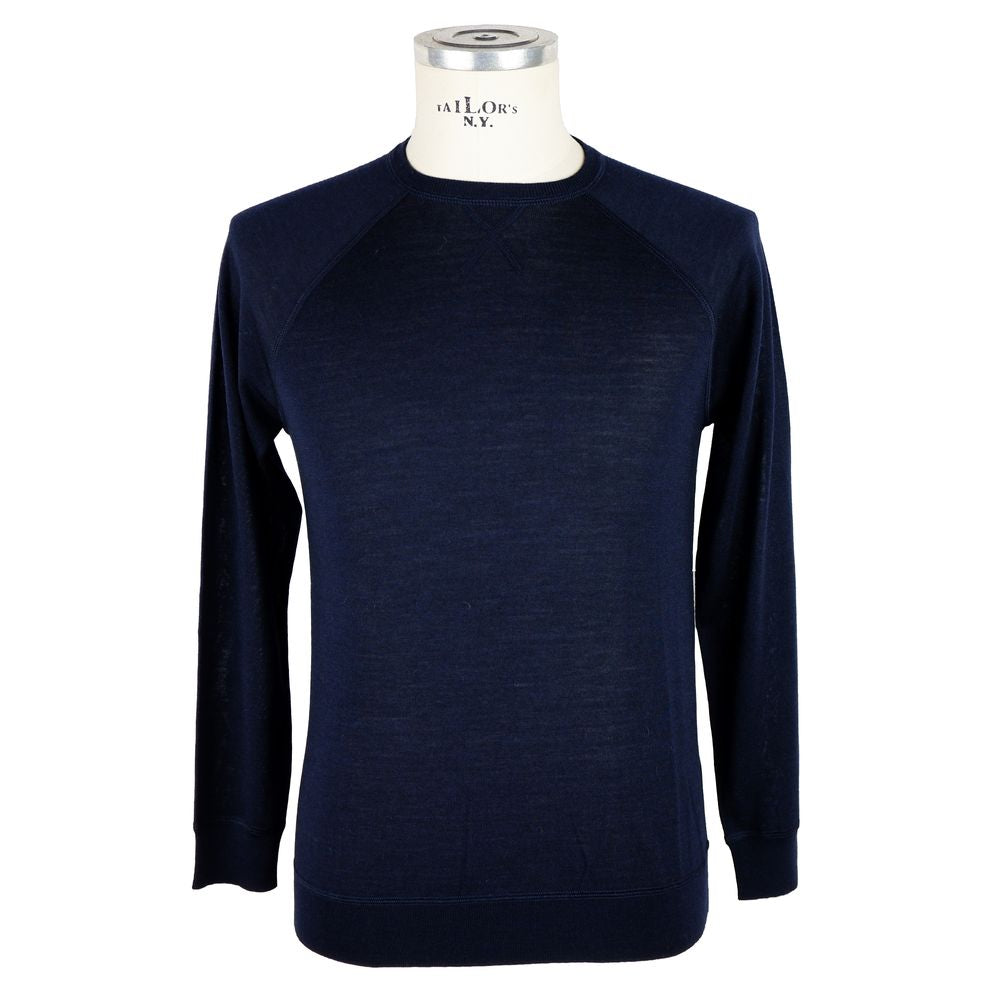 Elegante maglione girocollo in misto cashmere blu