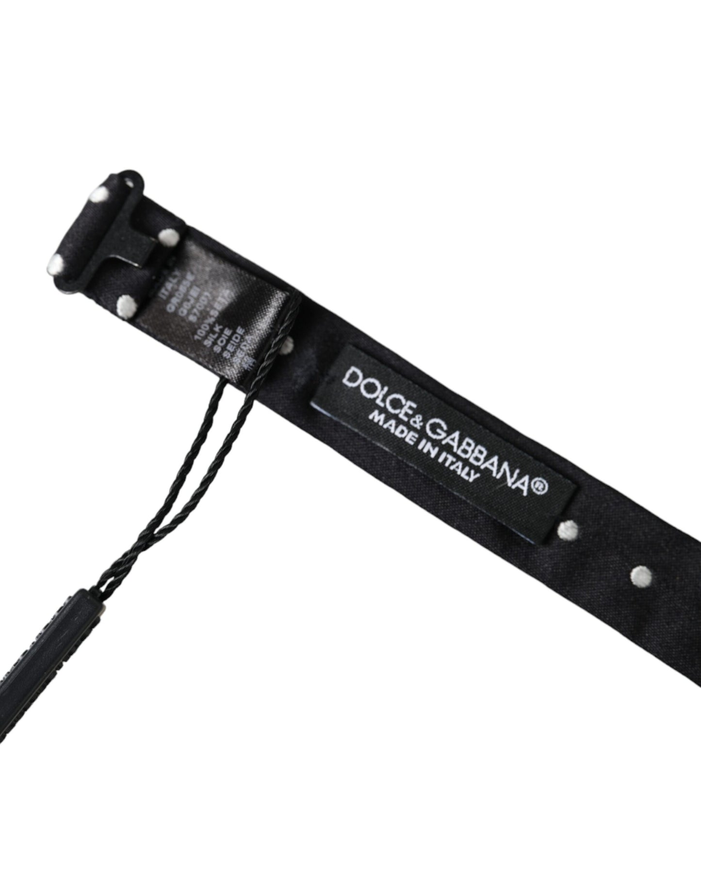 Papillon da uomo con collo regolabile a pois in seta nera