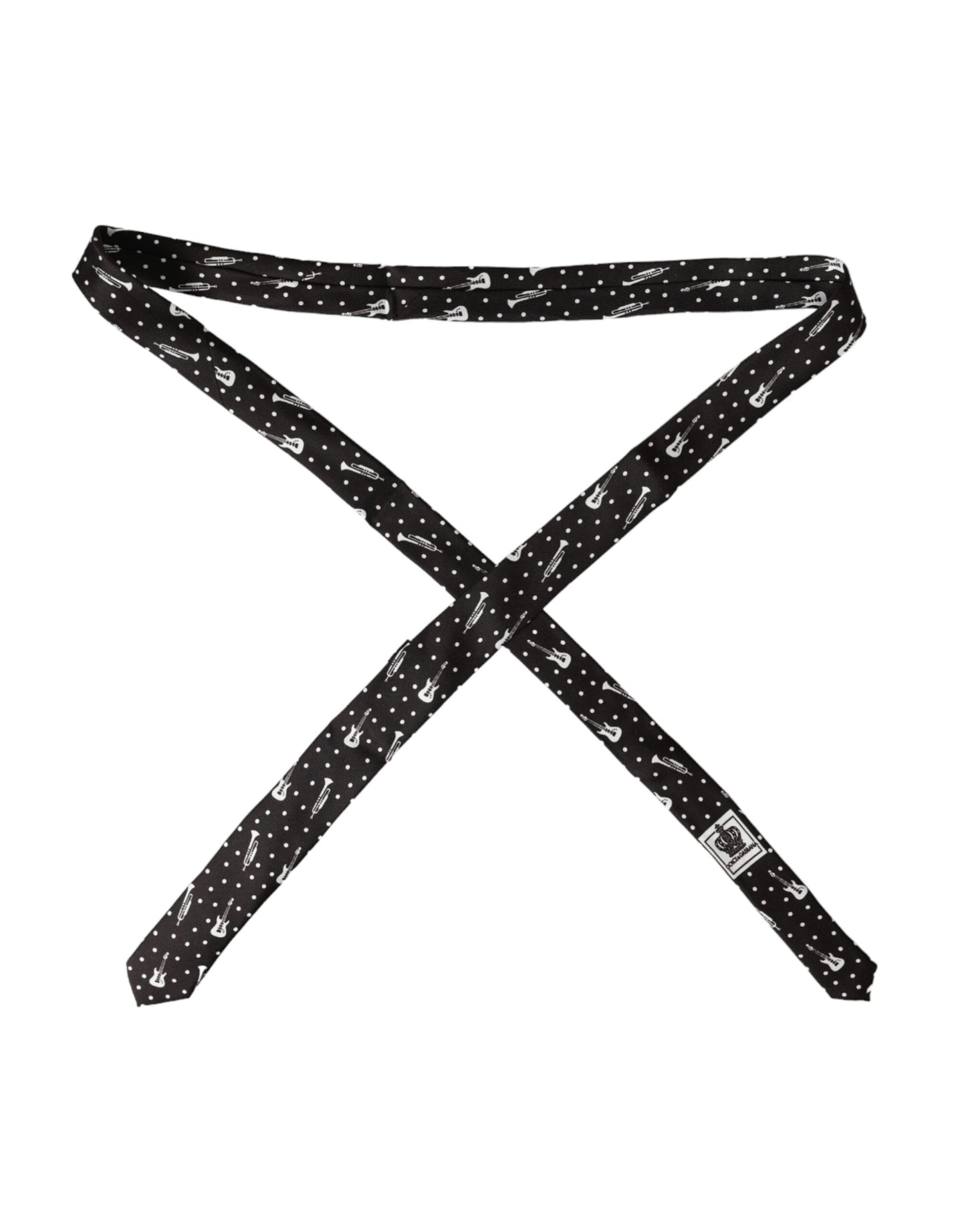 Schwarze, verstellbare Seidenkrawatte mit Gitarrendruck