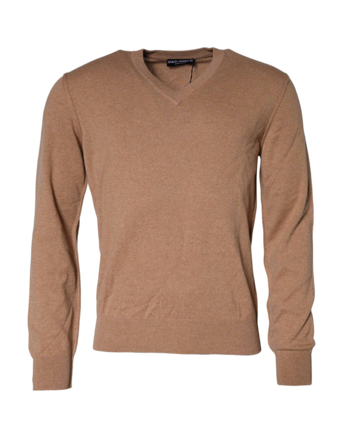 Maglione con scollo a V in maglia di cashmere marrone