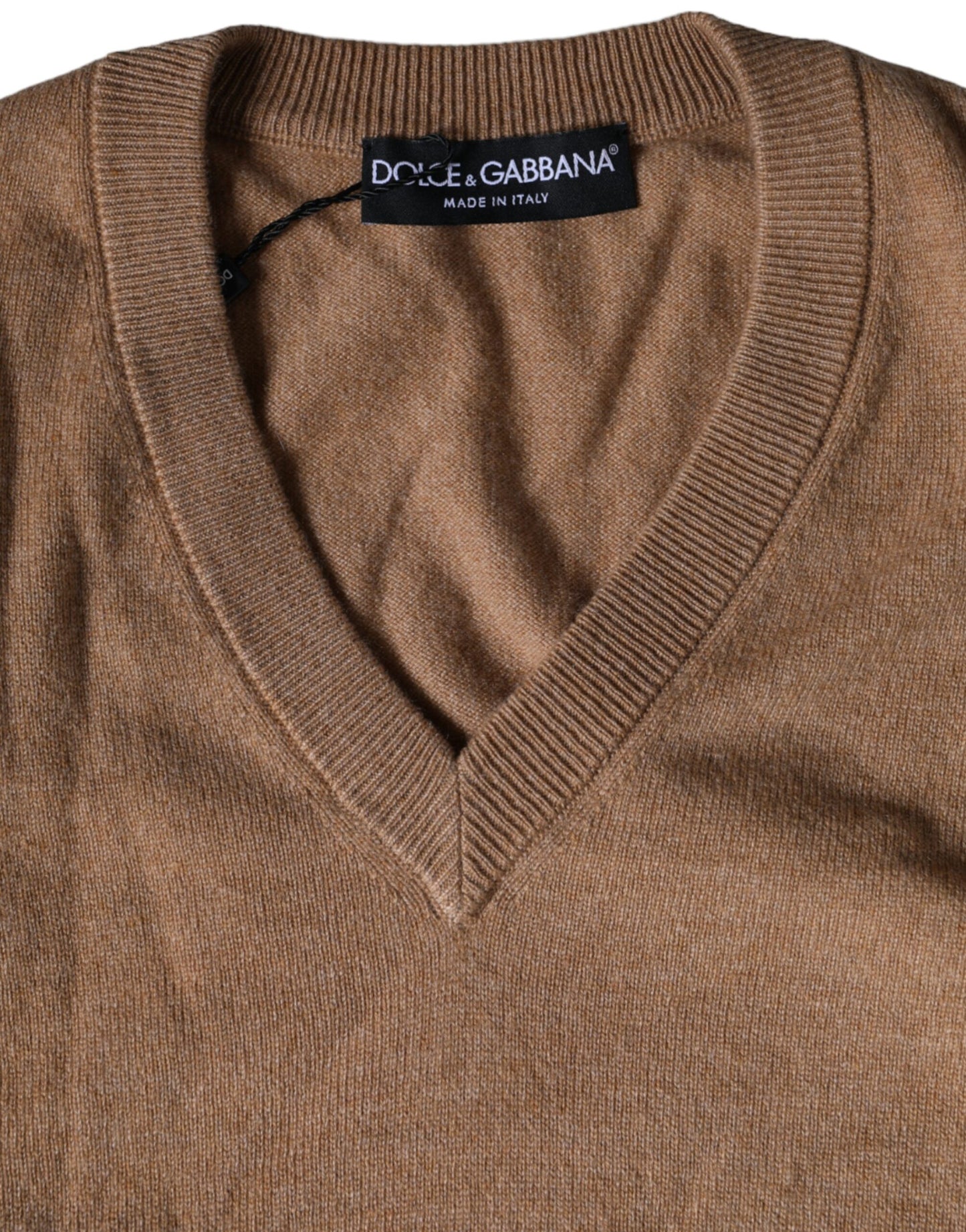 Maglione con scollo a V in maglia di cashmere marrone