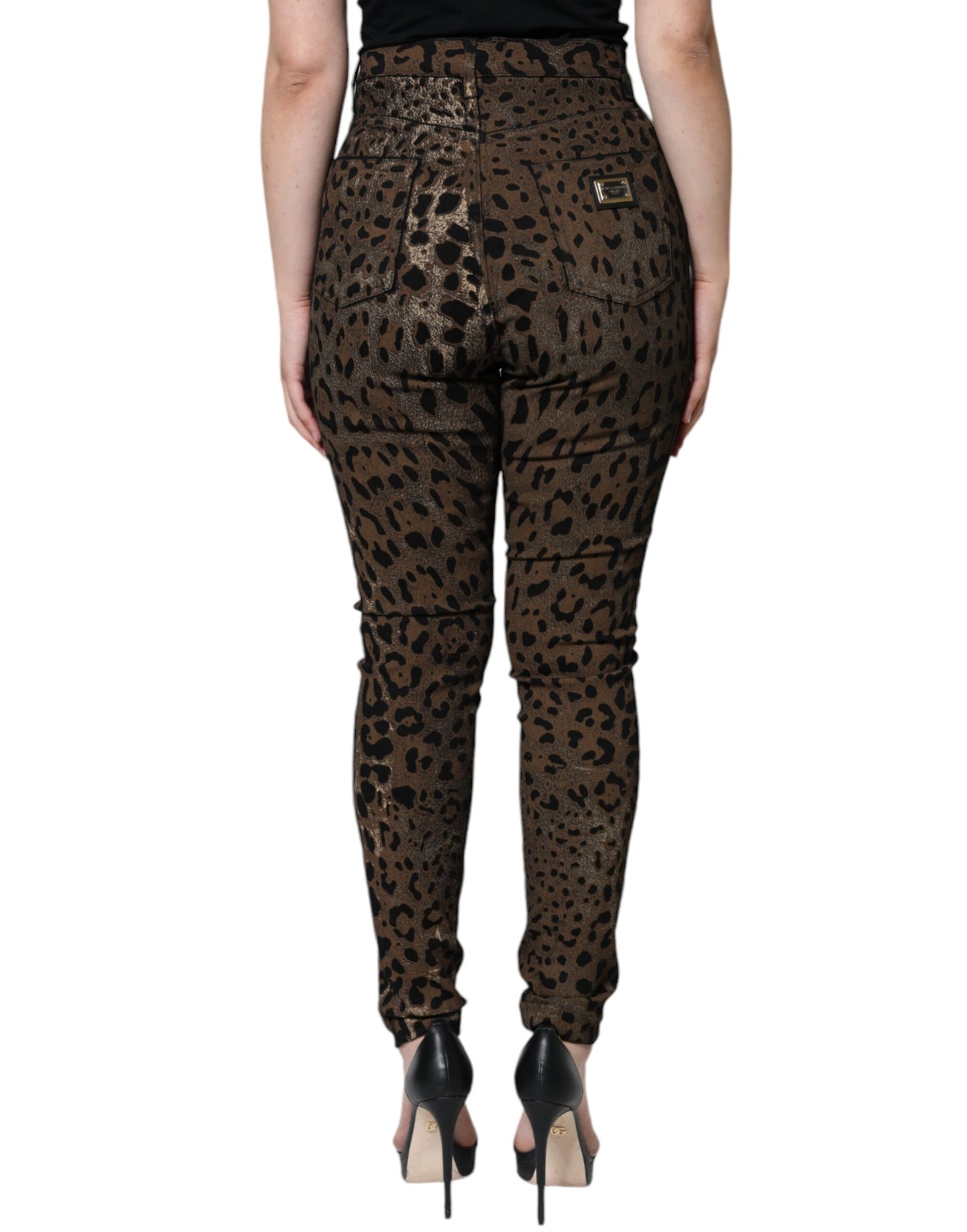 Braune Skinny-Jeans aus Baumwolle mit Leopardenmuster