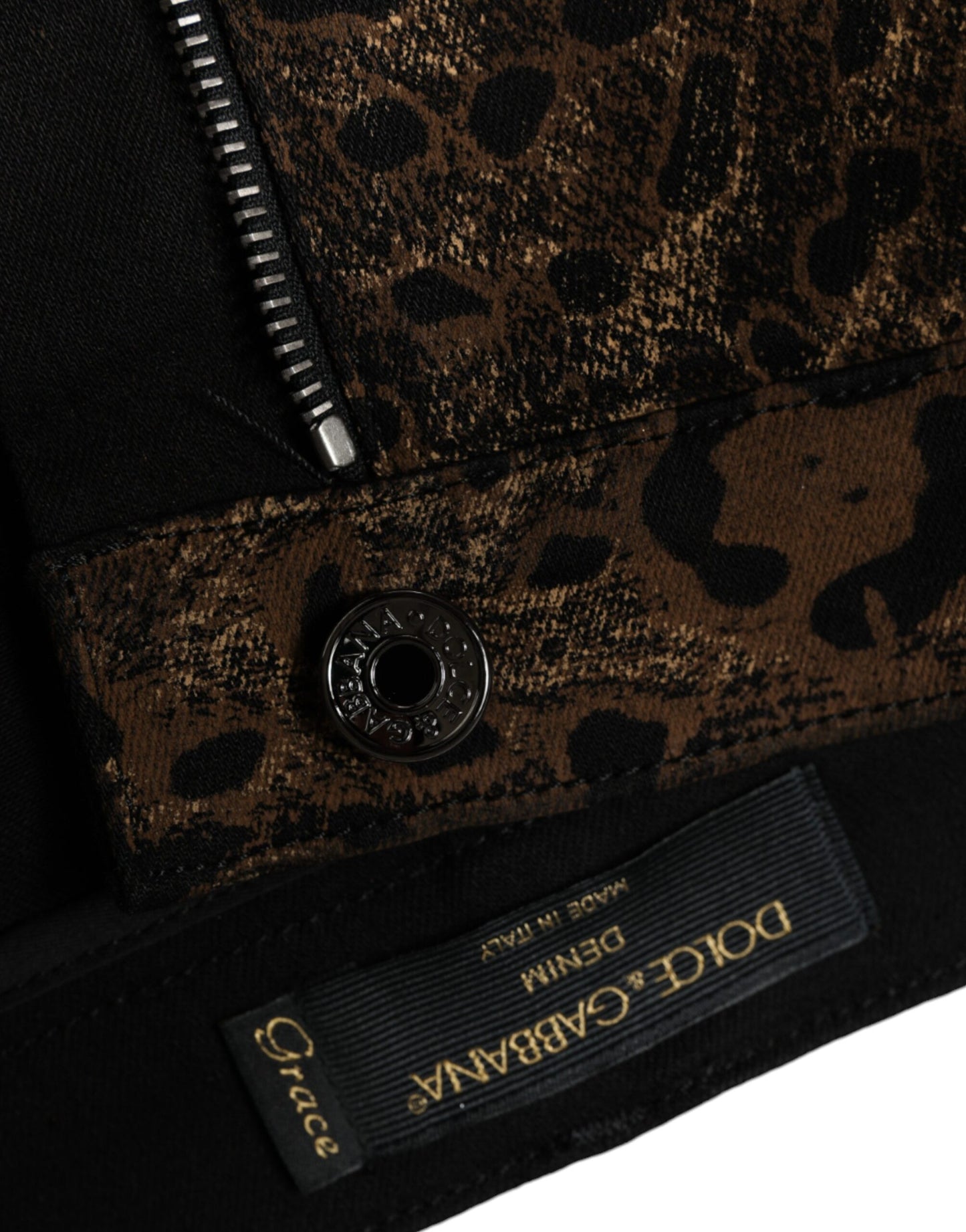 Braune Skinny-Jeans aus Baumwolle mit Leopardenmuster