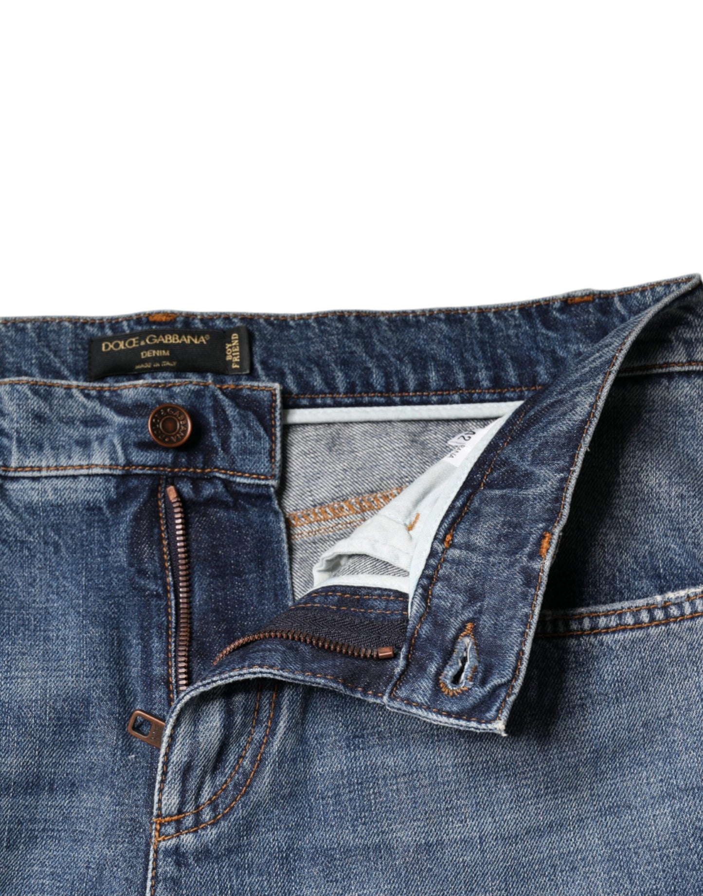 Blaue zerfetzte Boyfriend-Jeans aus Baumwolle
