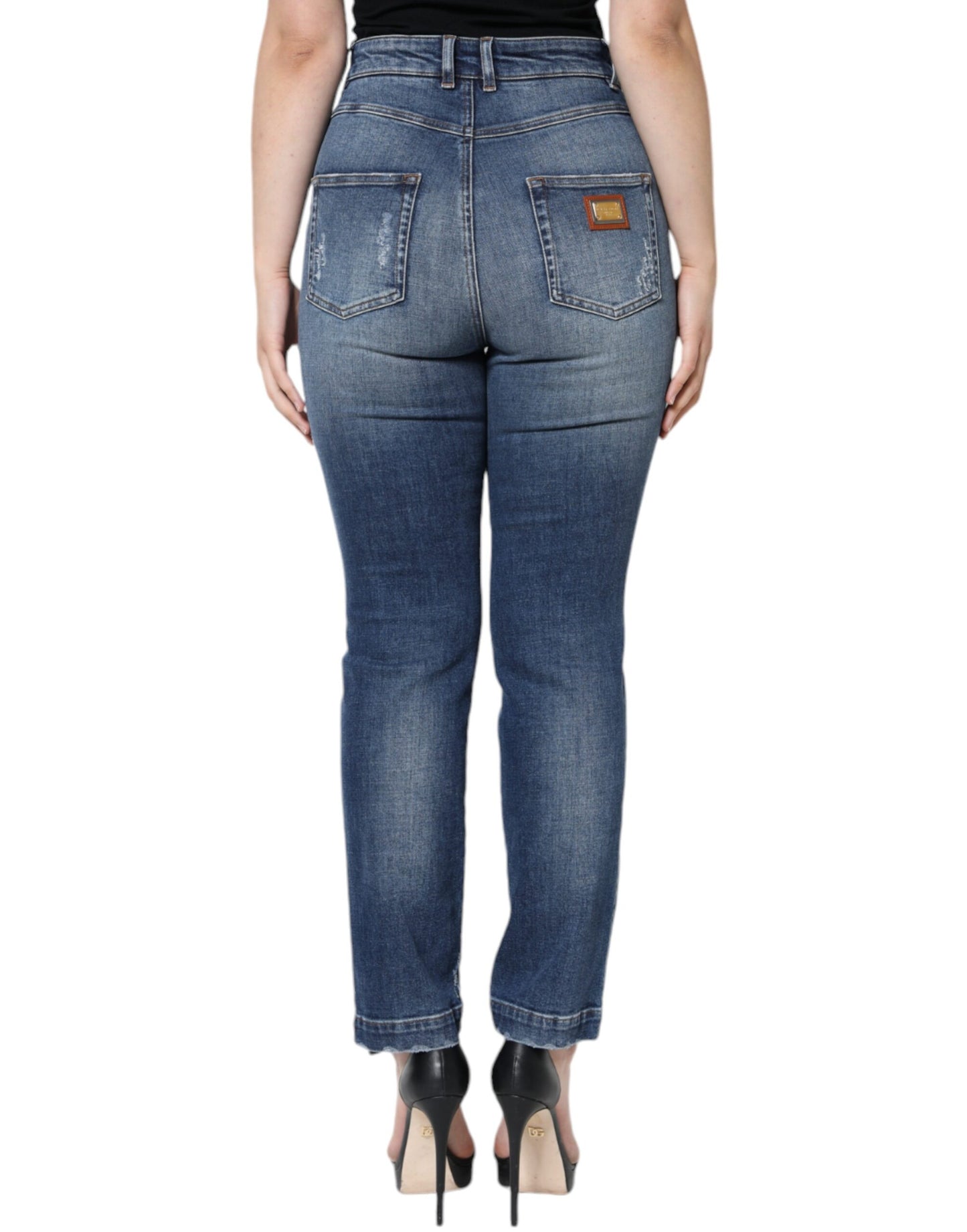 Dunkelblaue Skinny-Jeans aus zerfetzter Baumwolle