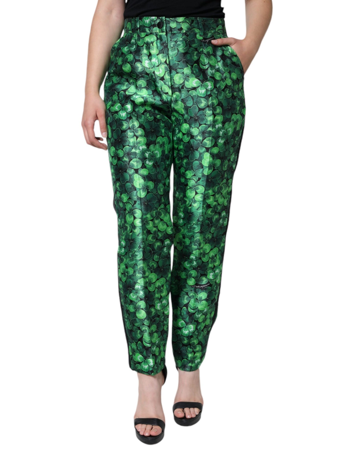 Green Clover – Karottenhose aus Seidensatin mit hoher Taille