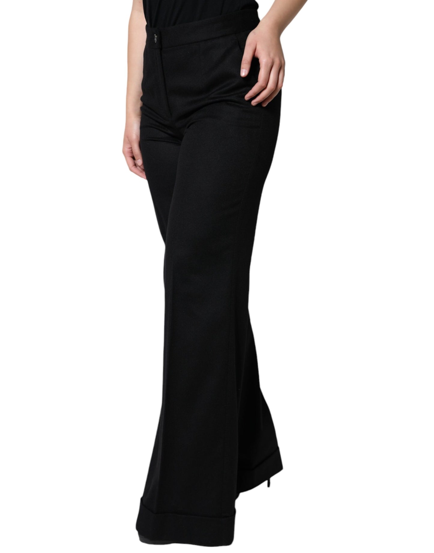 Schwarze Kaschmir-Bootcut-Hose mit mittlerer Taille für Damen
