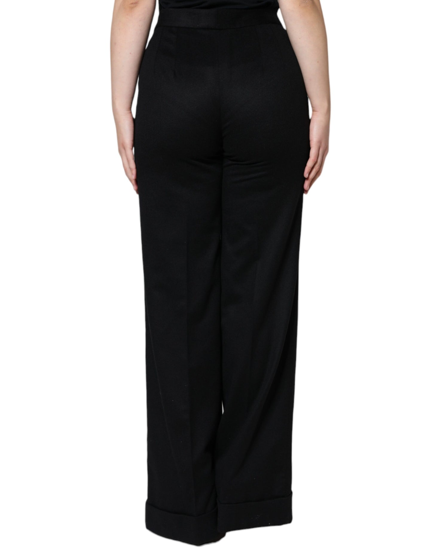 Schwarze Kaschmir-Bootcut-Hose mit mittlerer Taille für Damen