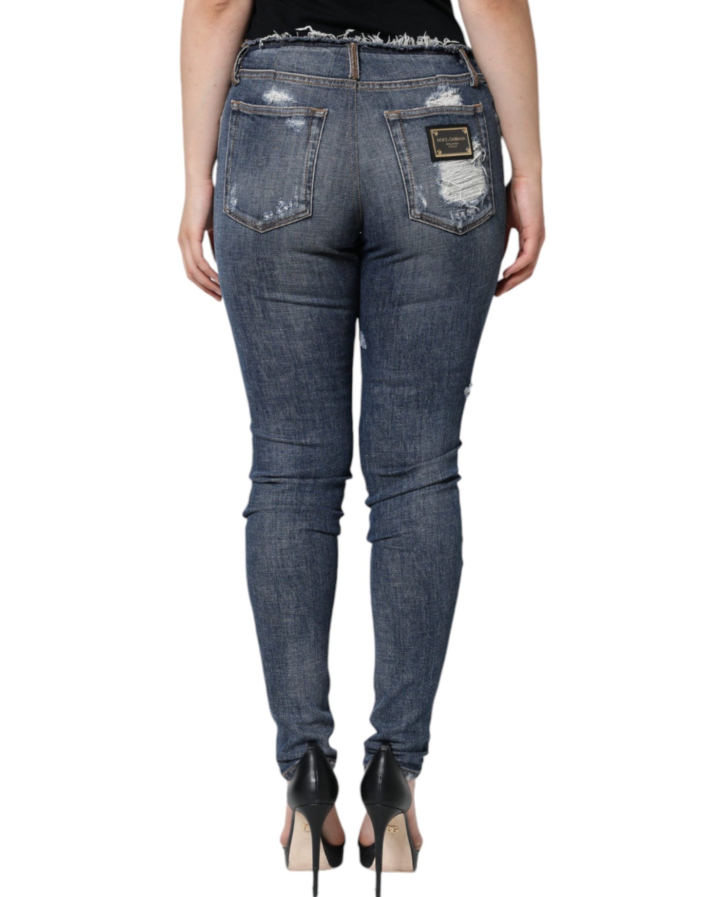Blaue Skinny Jeans aus zerfetztem Baumwollstretch