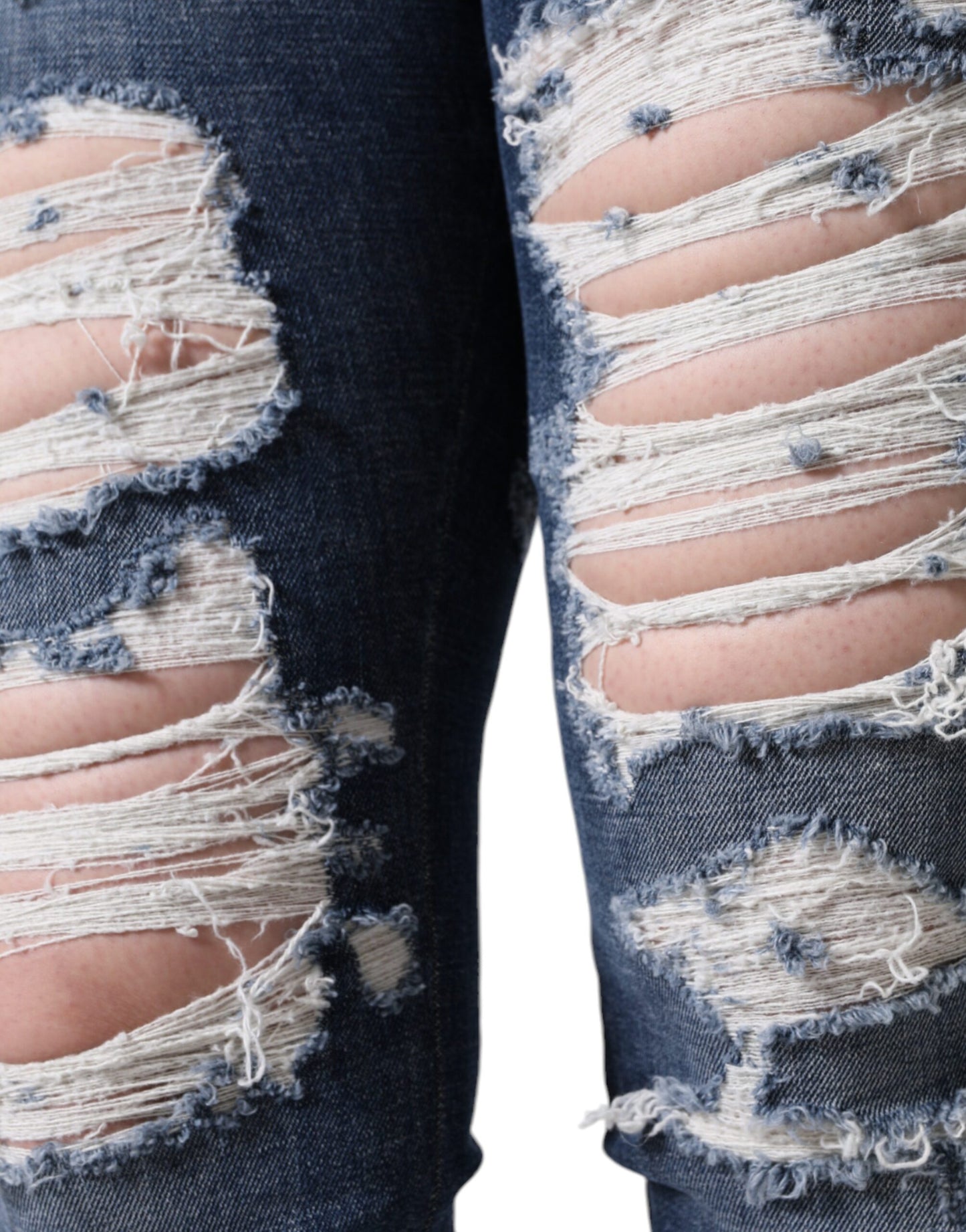 Blaue Skinny Jeans aus zerfetztem Baumwollstretch