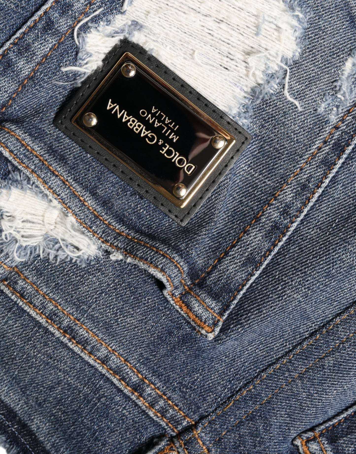 Blaue Skinny Jeans aus zerfetztem Baumwollstretch