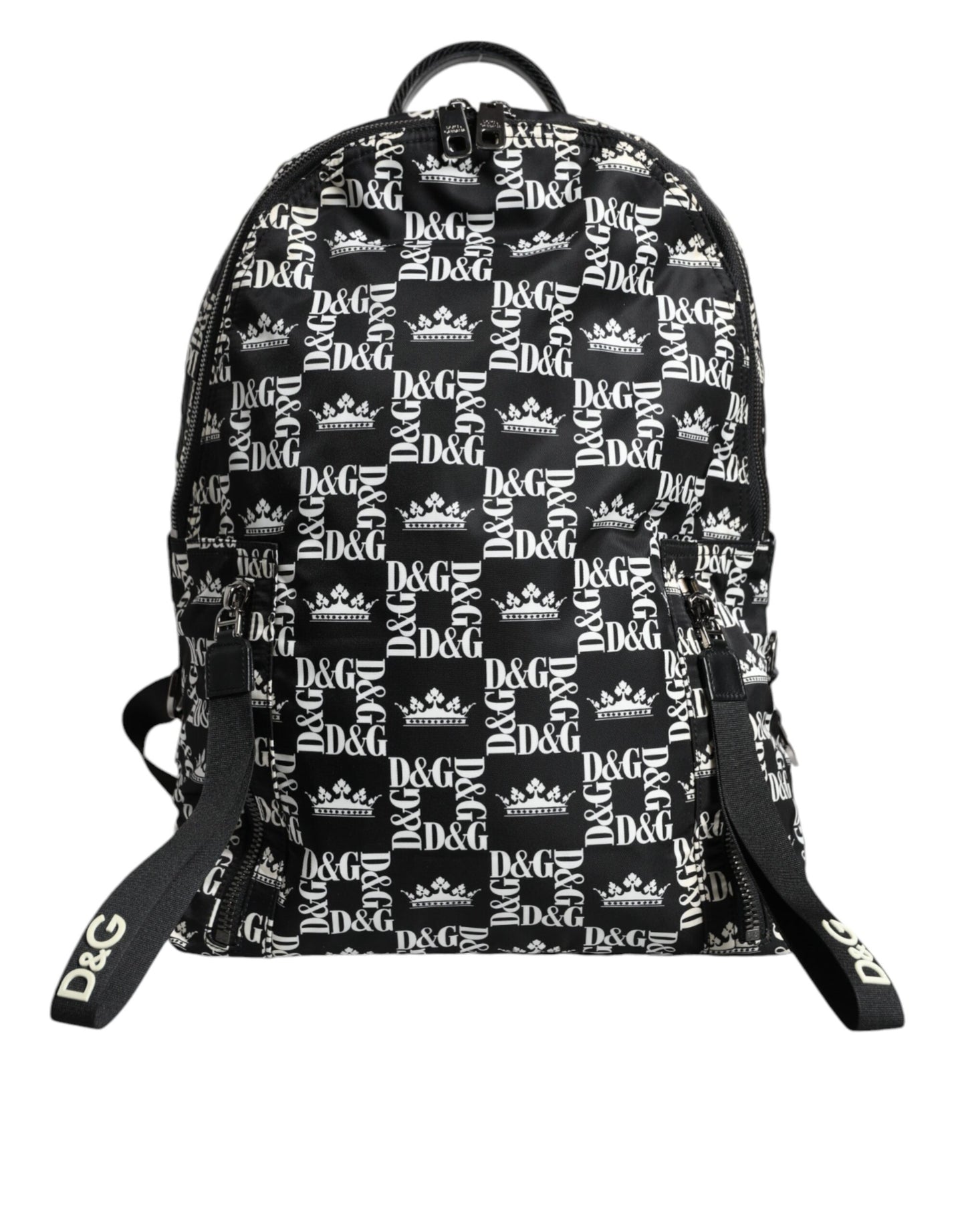 Schwarz-weißer Rucksack aus Nylon mit DG-Kronenlogo