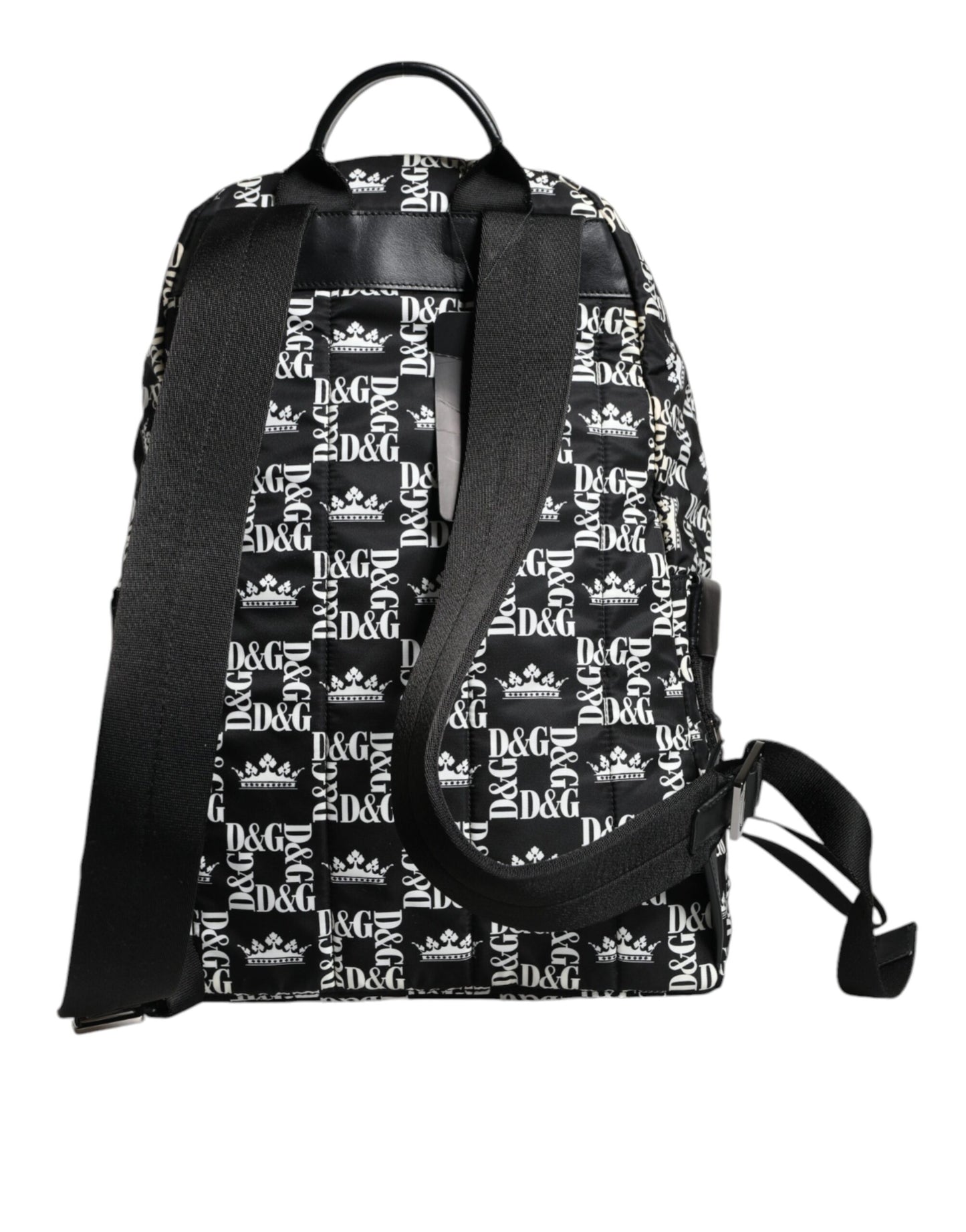 Schwarz-weißer Rucksack aus Nylon mit DG-Kronenlogo