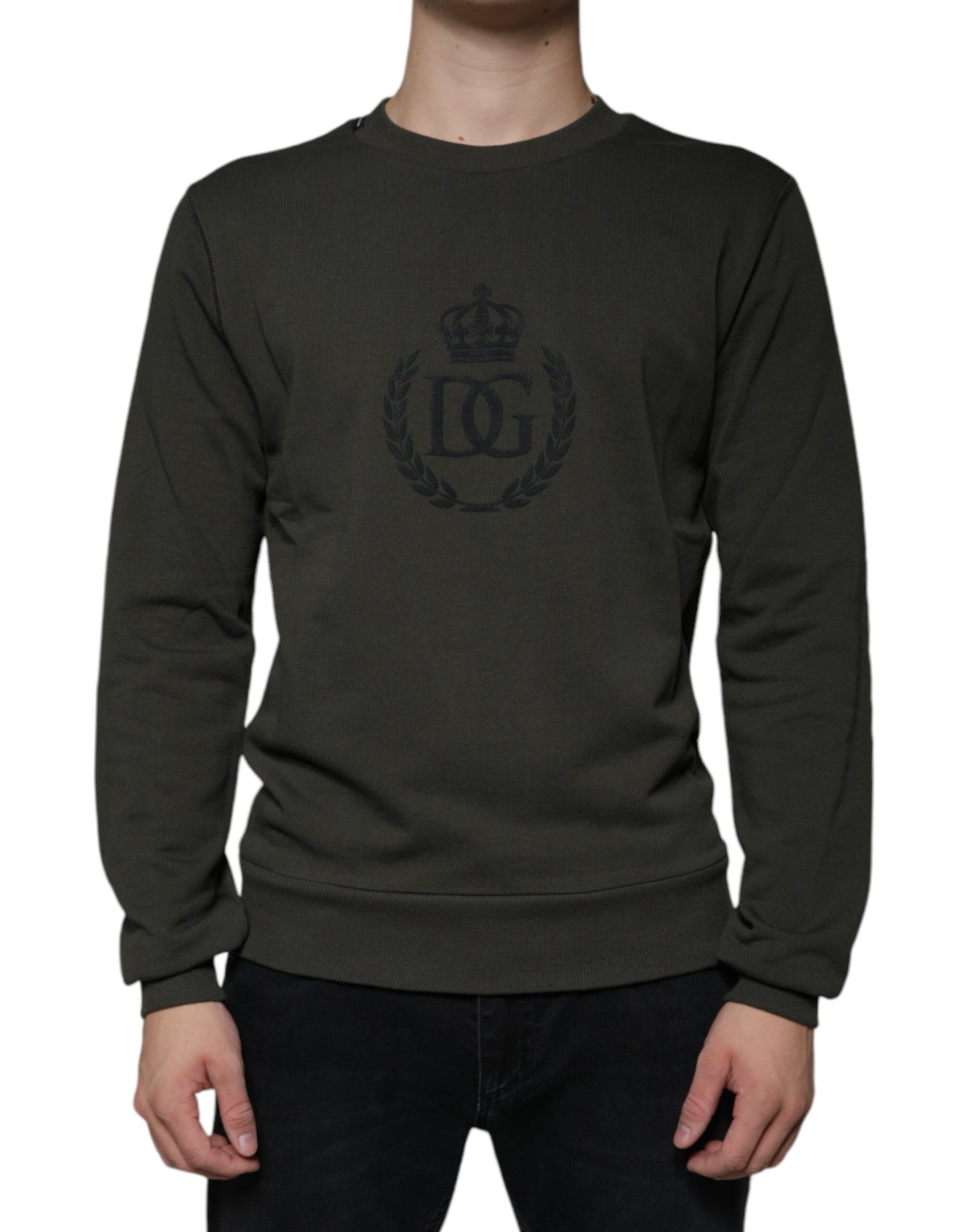 Armygrüner Pullover mit Rundhalsausschnitt und DG Crown