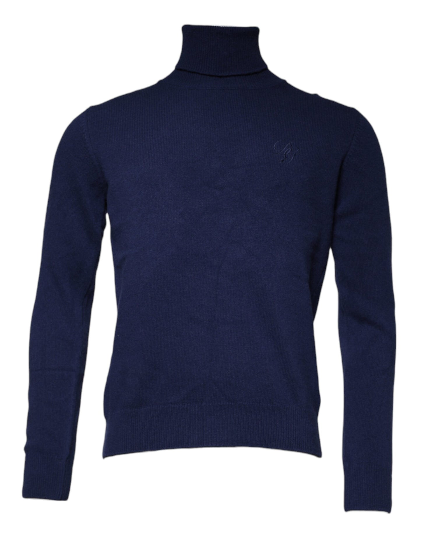 Blauer Rollkragenpullover aus Wollstrick