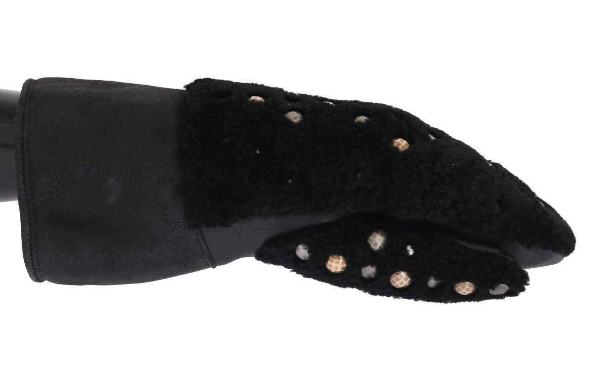 Guanti da uomo in pelle nera borchiata