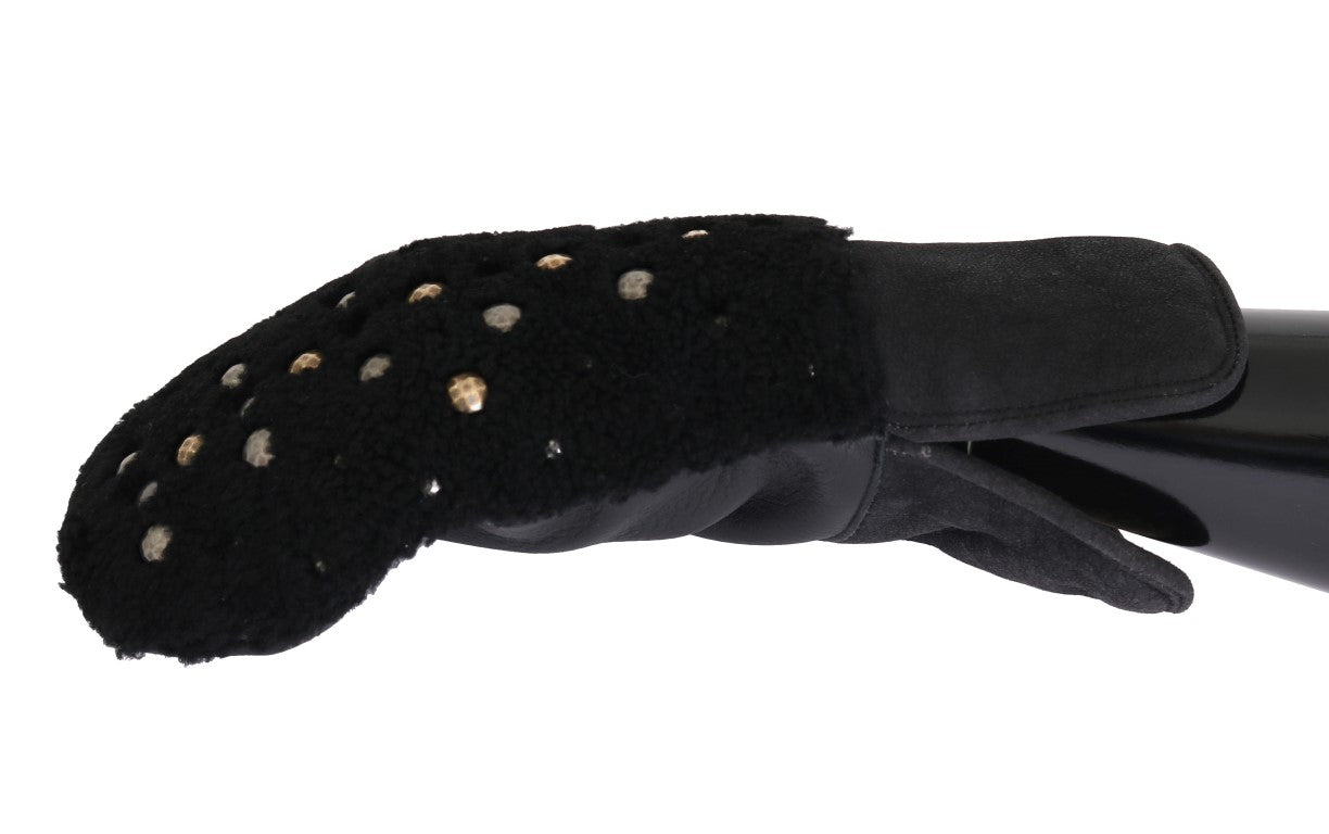 Guanti da uomo in pelle nera borchiata