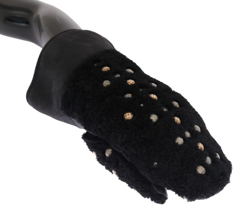 Guanti da uomo in pelle nera borchiata