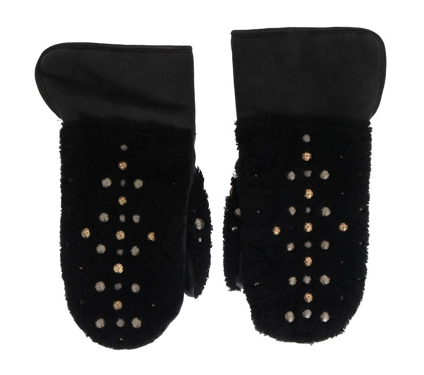 Guanti da uomo in pelle nera borchiata