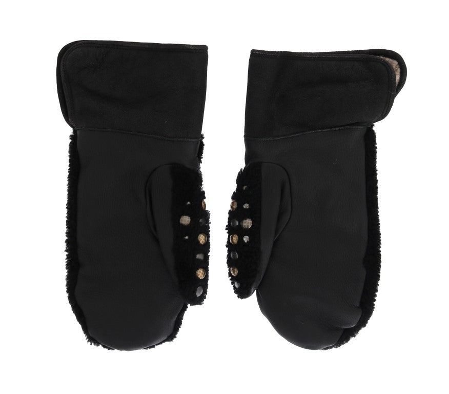 Guanti da uomo in pelle nera borchiata