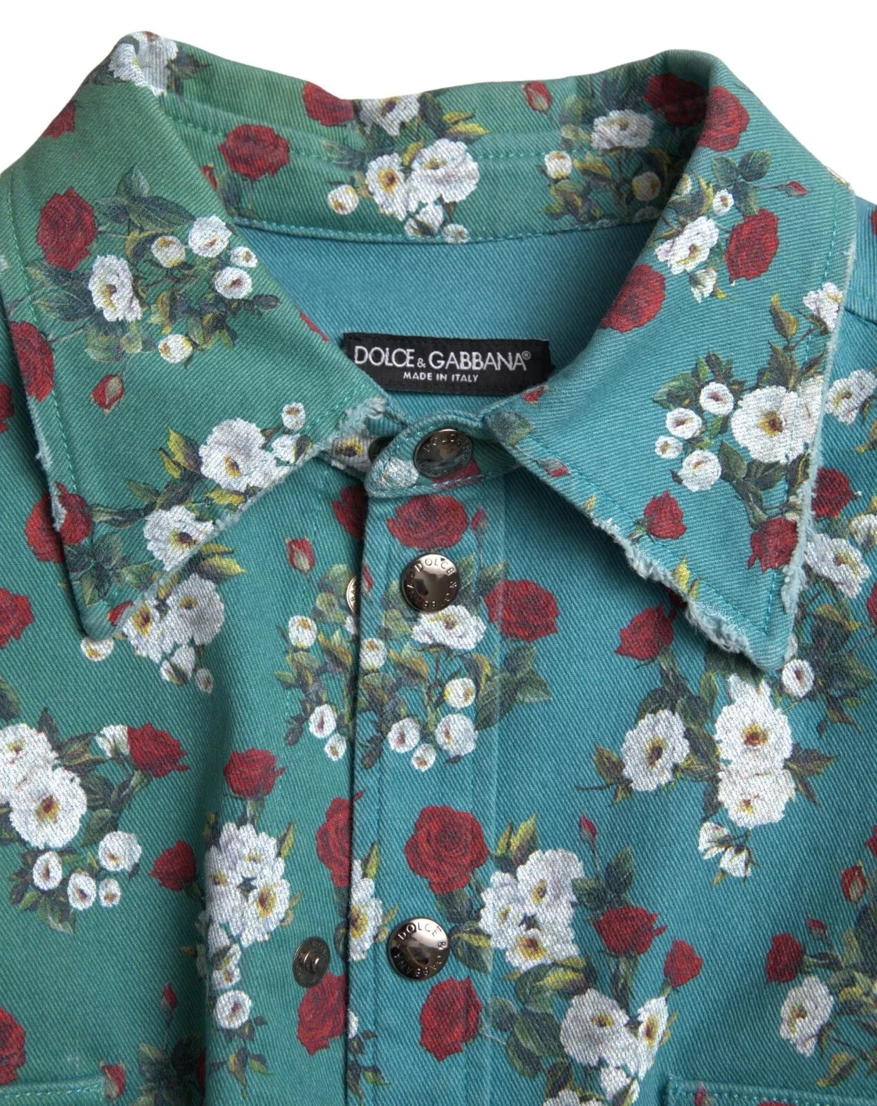 Blaues Button-Down-Jeanshemd aus Baumwolle mit Blumenmuster