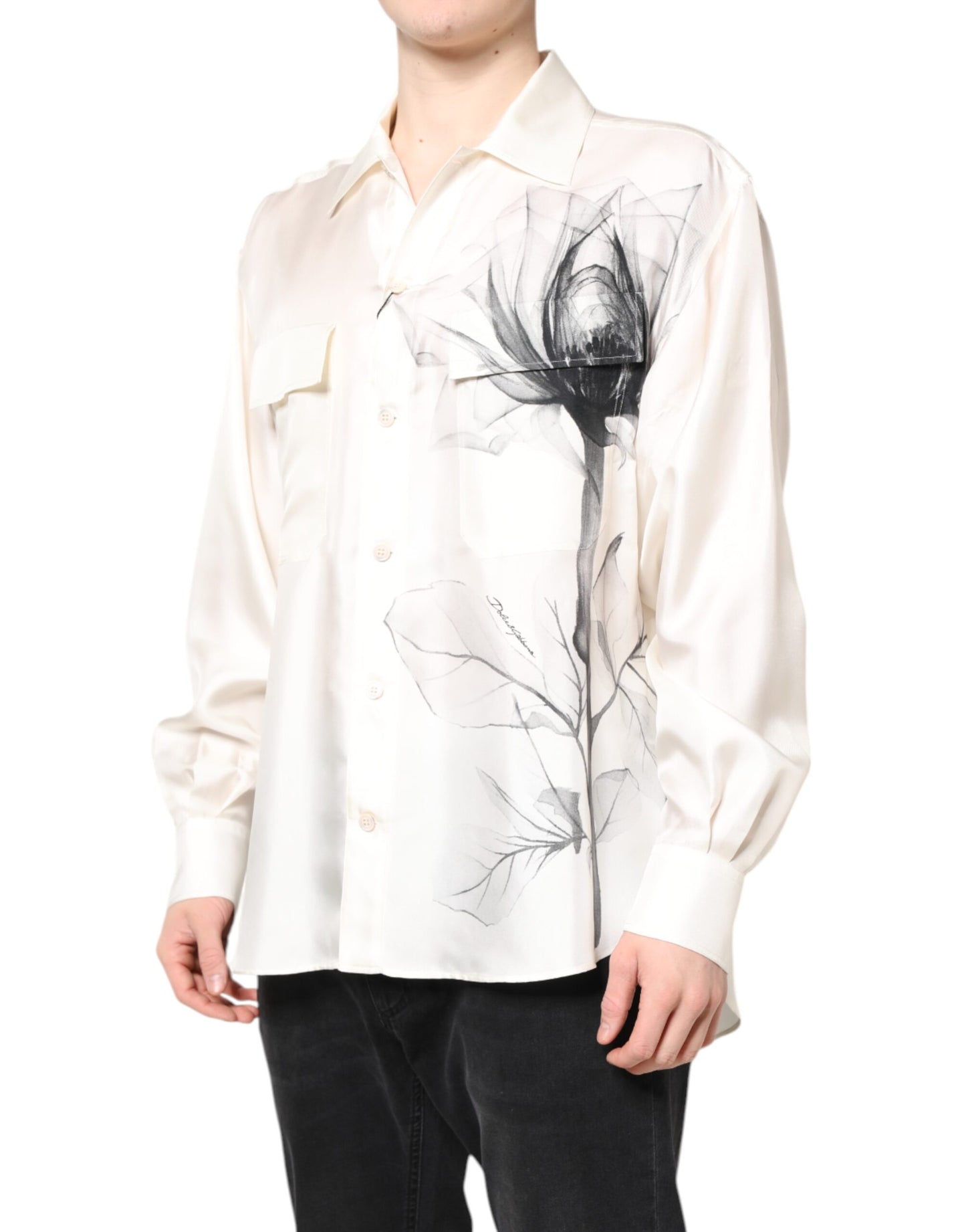 Dolce & Gabbana Ivory Silk Long Sleeves Men Casual Shirt