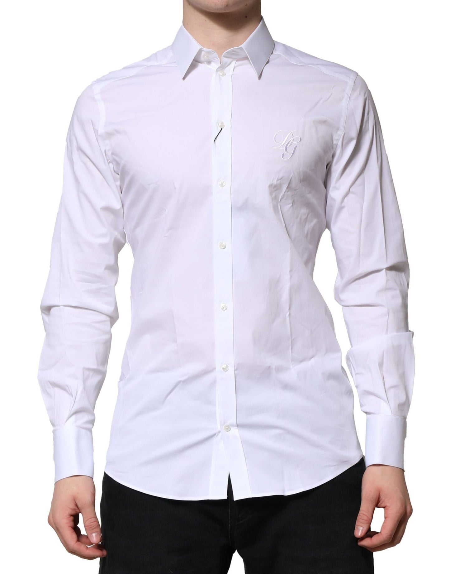 Dolce & Gabbana White Cotton GOLD Long Sleeves Formal Shirt