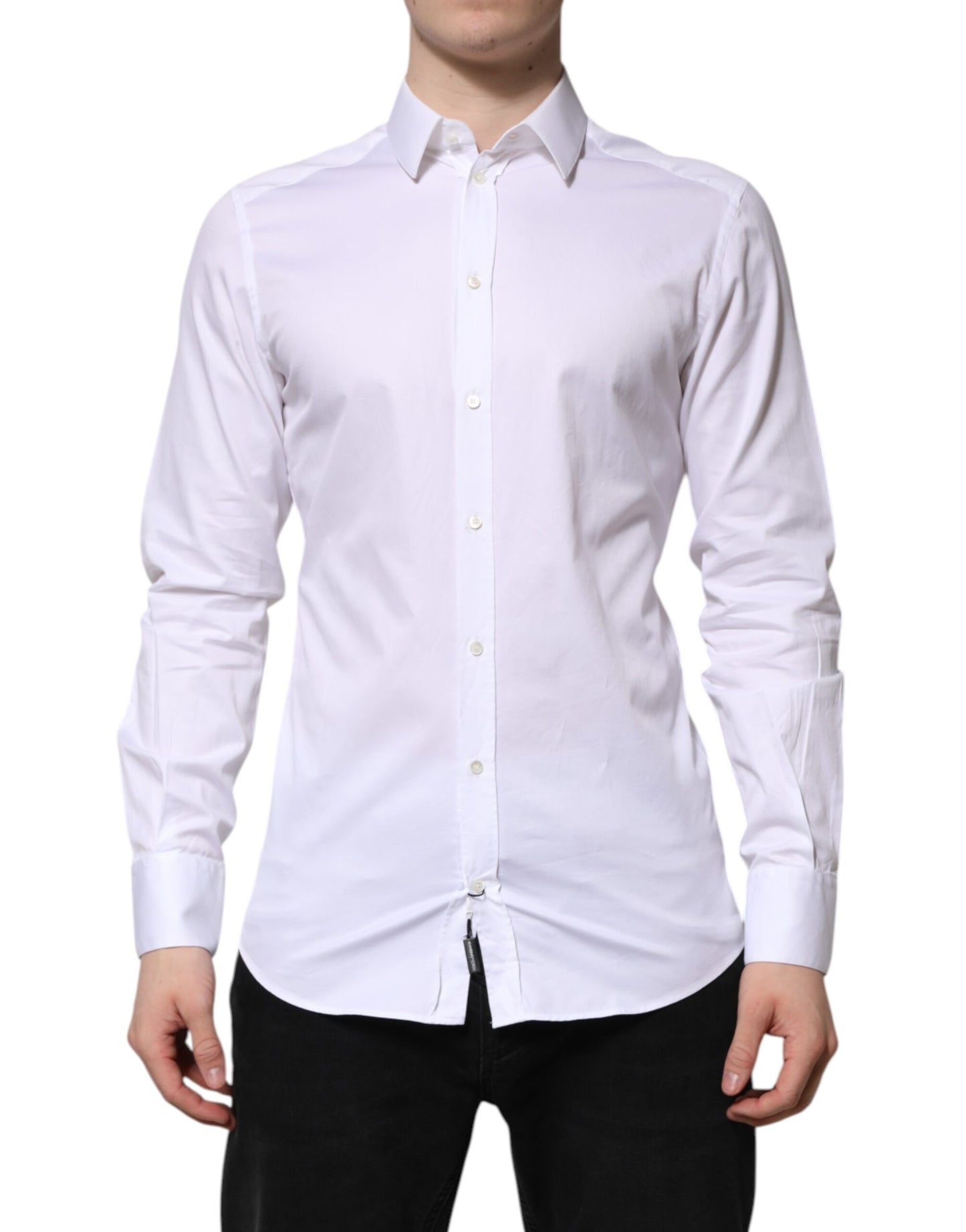 Dolce & Gabbana White Cotton GOLD Long Sleeve Men Dress Shirt