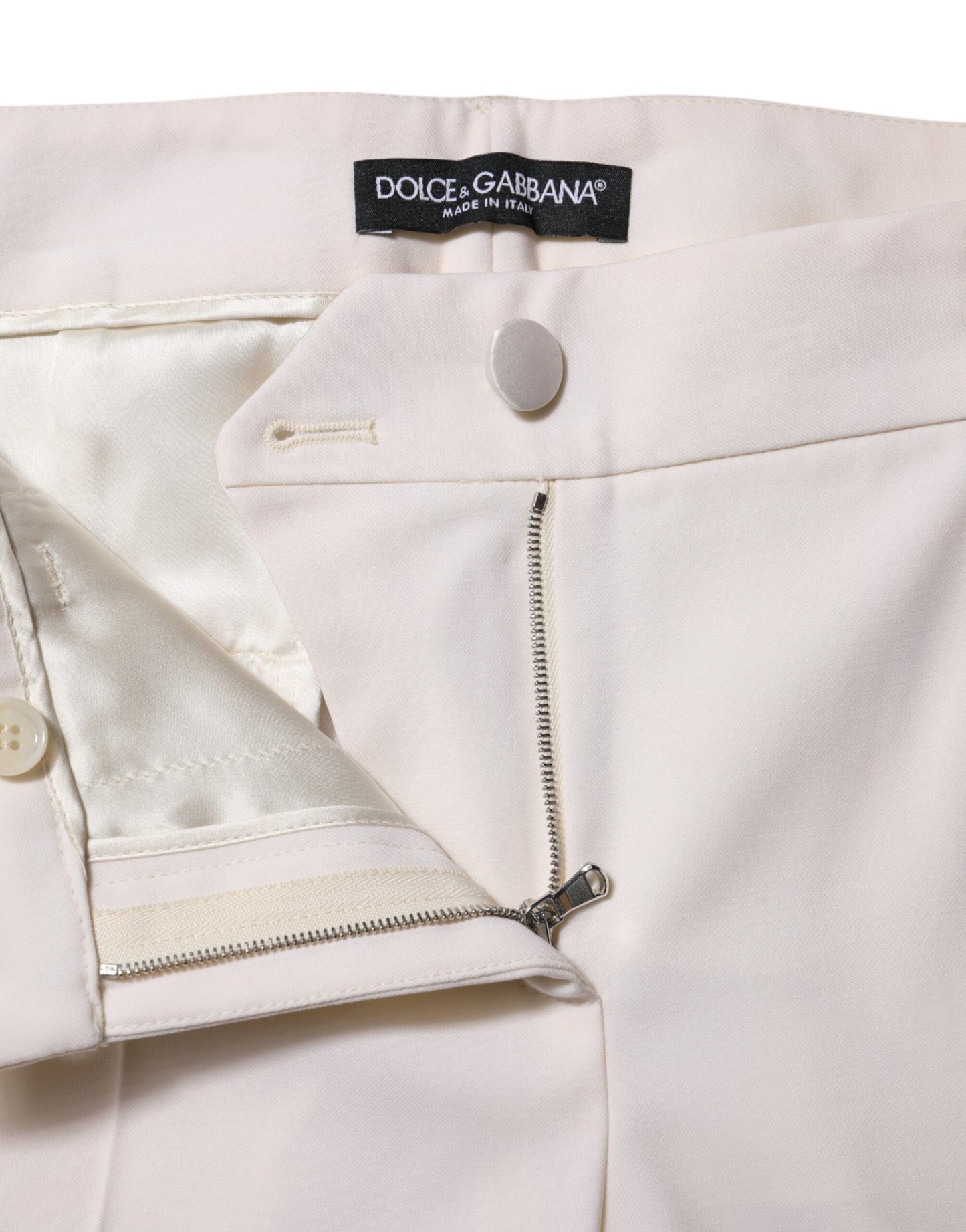 Dolce & Gabbana White Wool Mid Waist Tapered Trouser Pants