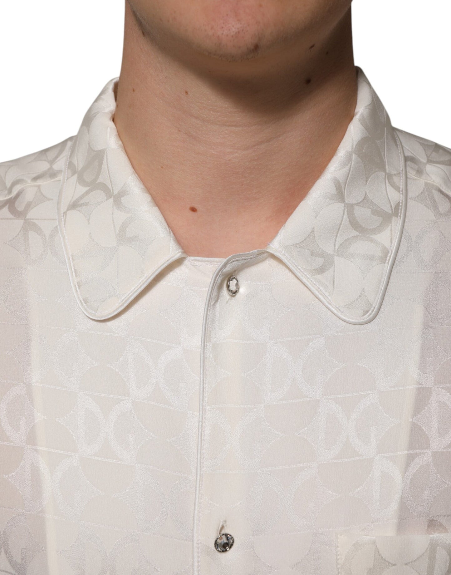 Dolce & Gabbana White Silk DG Logo Print Long Sleeves Shirt
