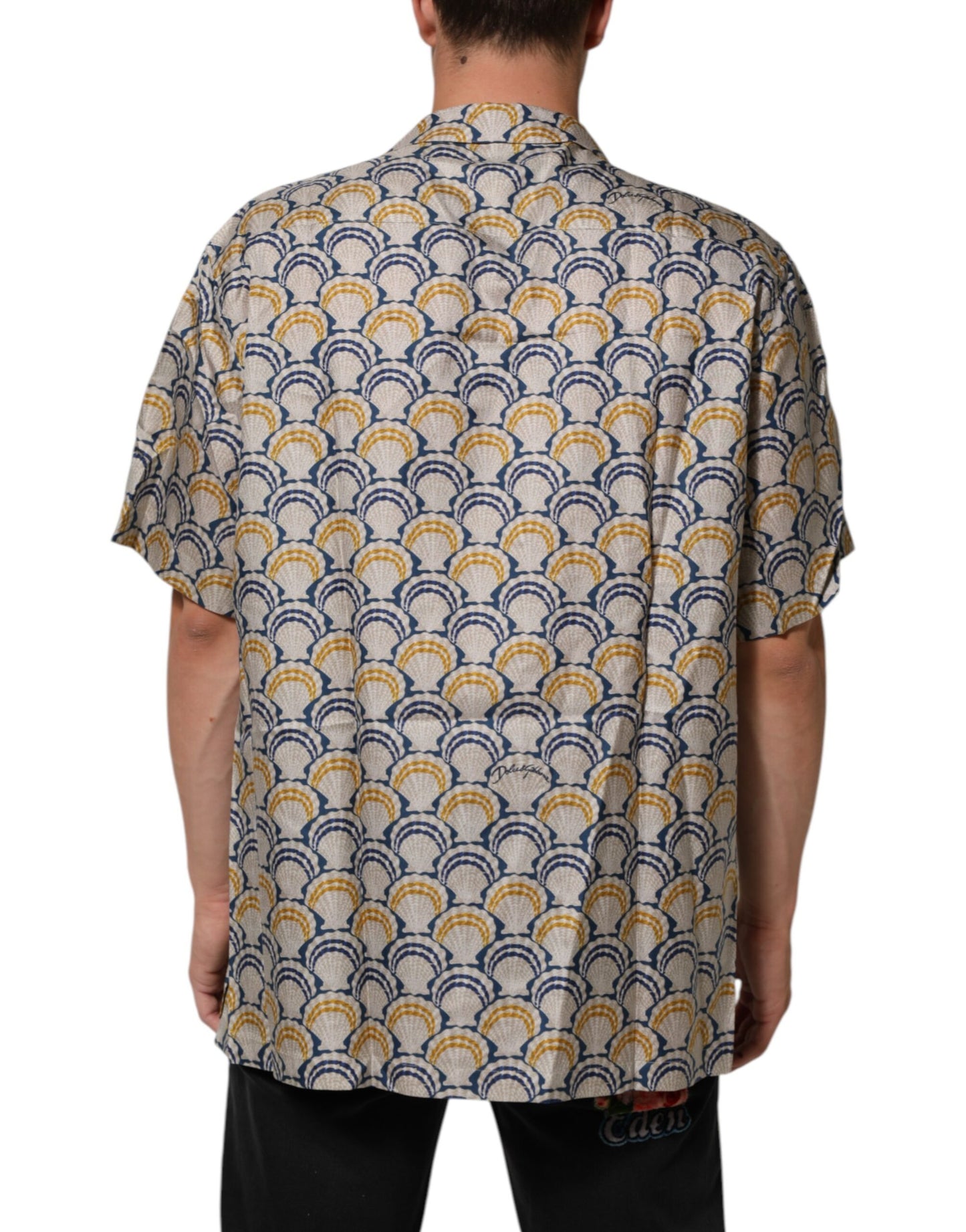 Dolce & Gabbana Cream Cotton Silk Hawaii Scallop Shell Print Shirt