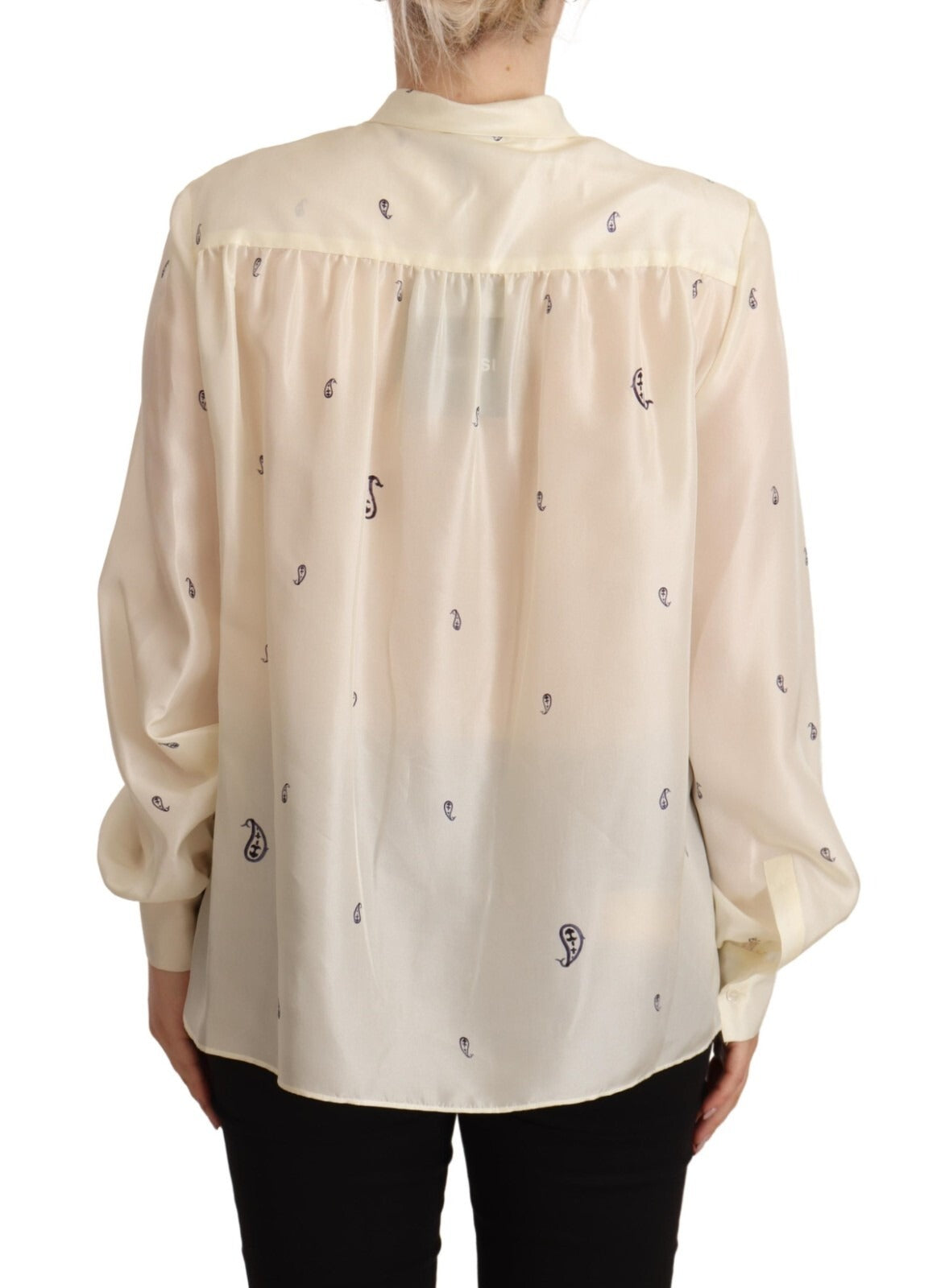 Aspesi Off White 100% Silk Long Sleeves Collared Top Blouse
