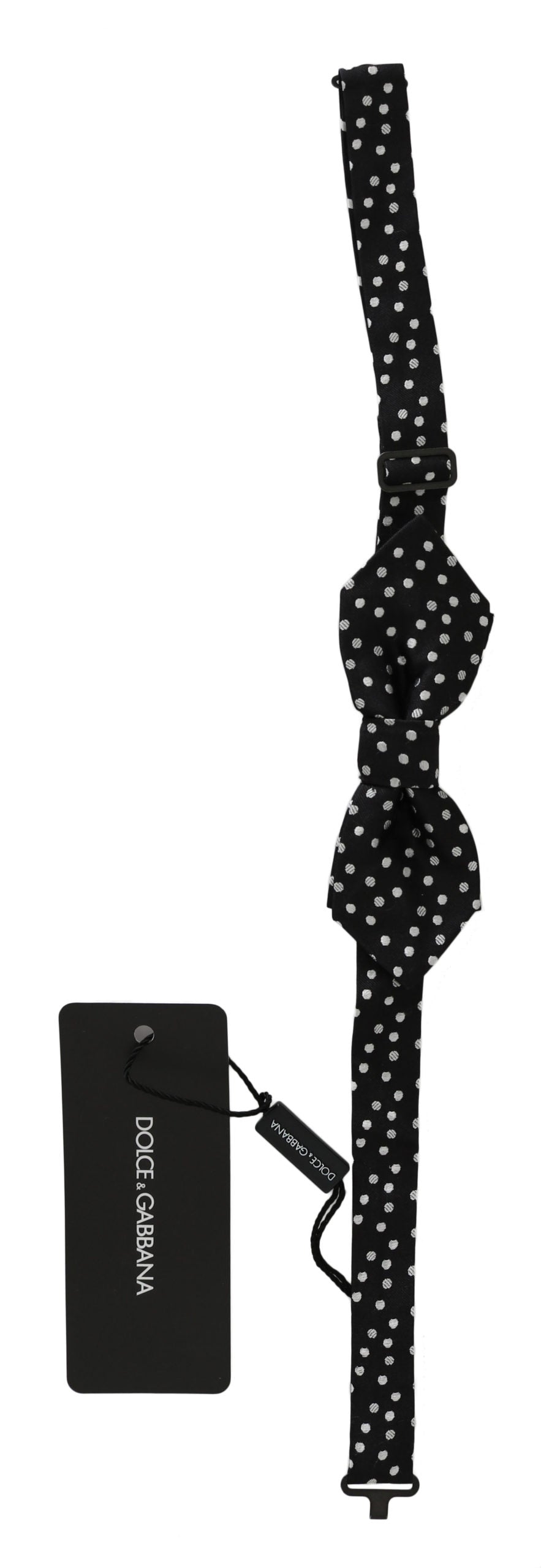 Elegante papillon in seta a pois neri