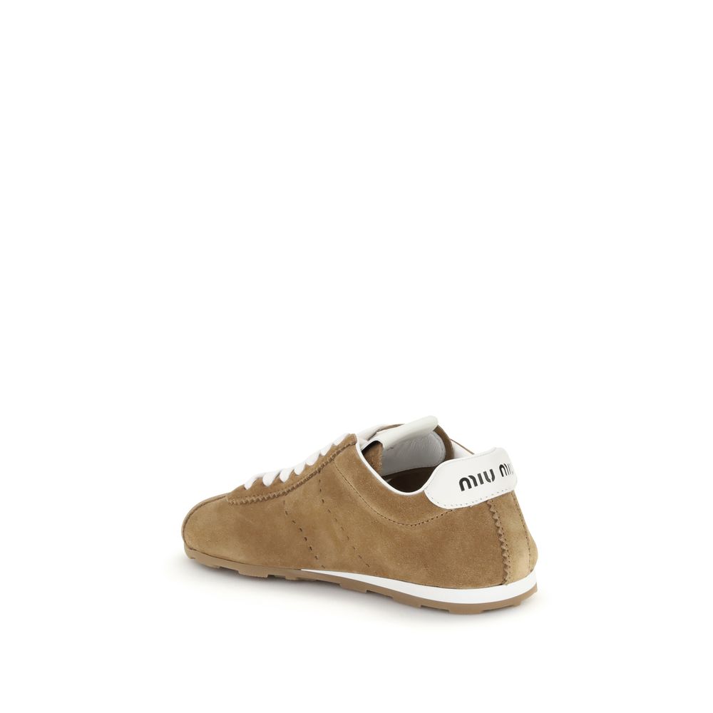 Miu Miu Brown Calf Leather Bos Taurus Athletic Sneakers
