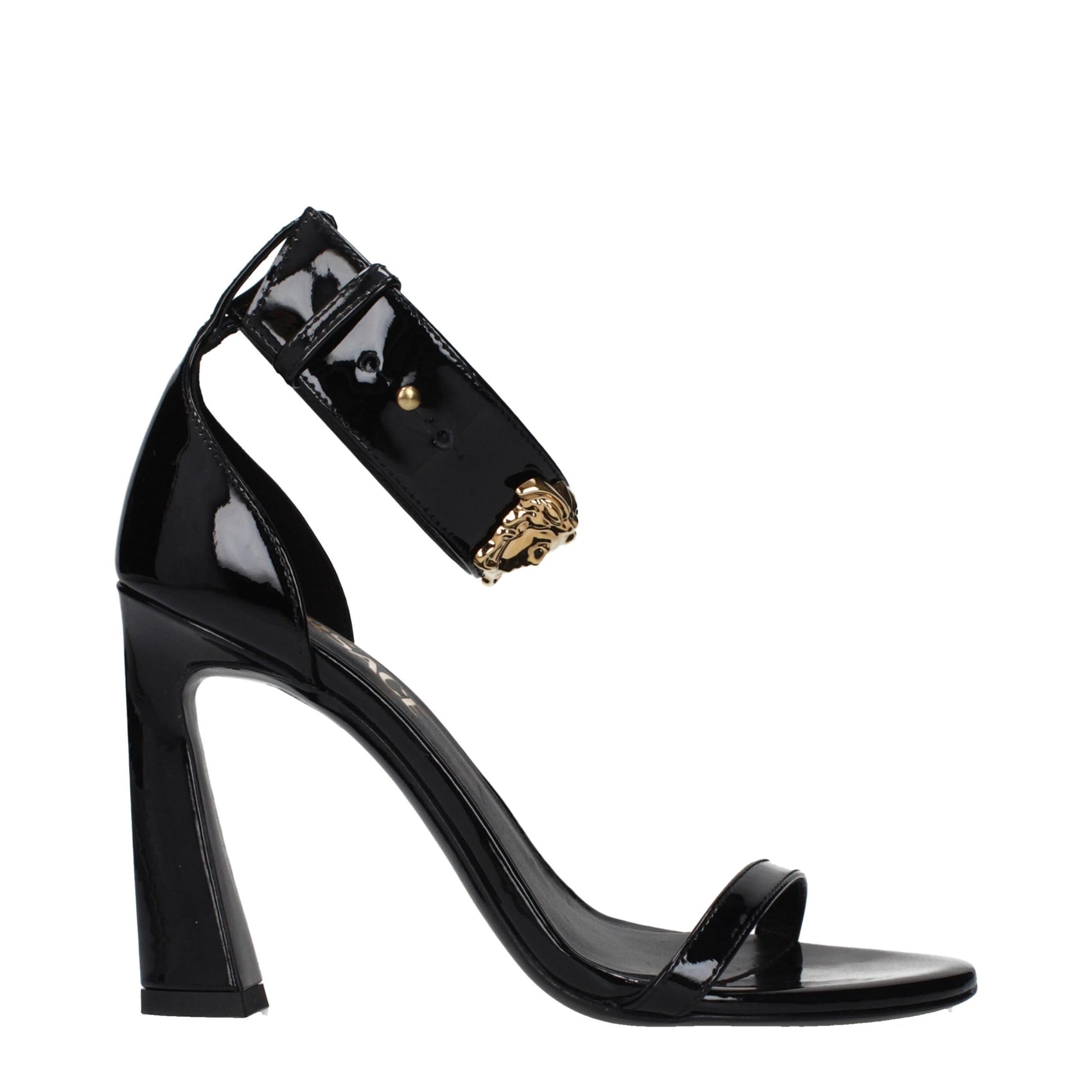 Versace Black Leather Stiletto Heel Sandals