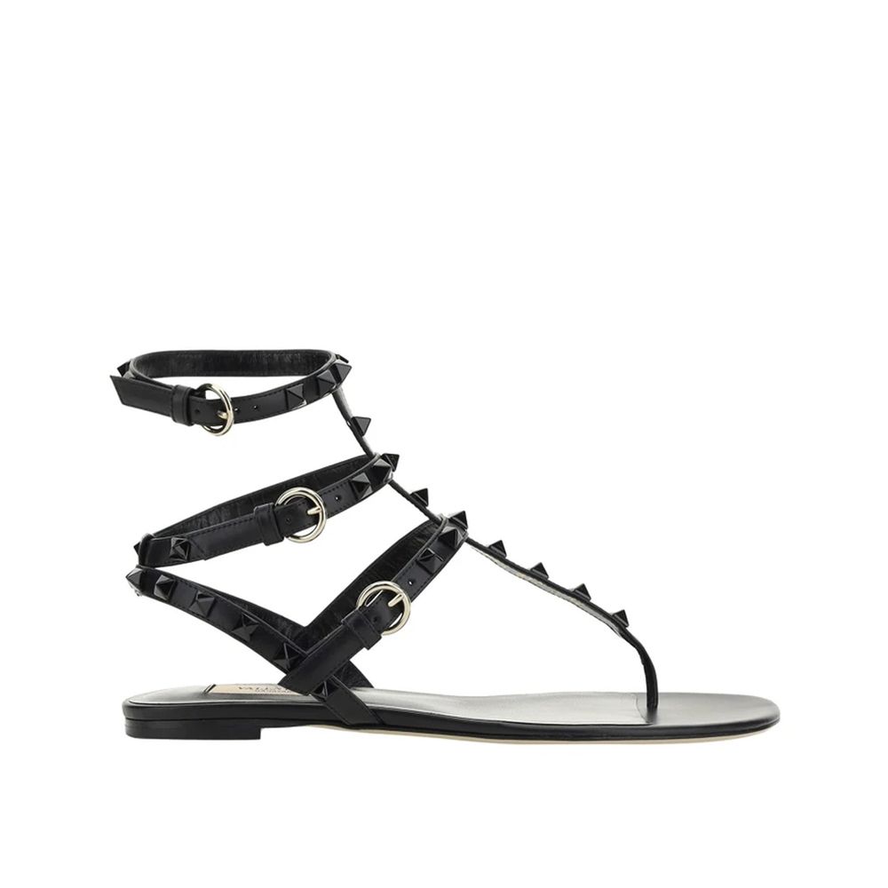 Valentino Garavani Black Calfskin Strap-On Sandals