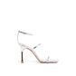 Amina Muaddi Silver Calfskin Stiletto Heel Sandals