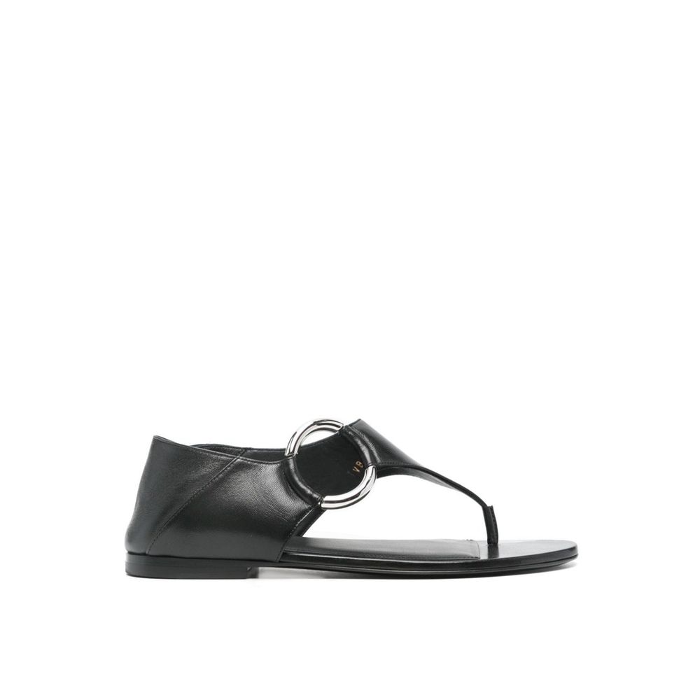 Saint Laurent Black Calfskin Flat Sandals