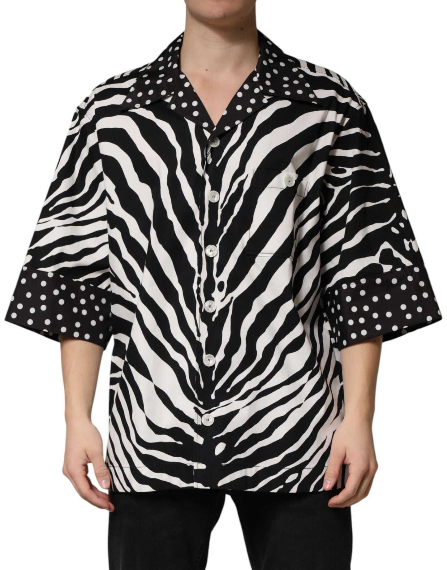 Dolce & Gabbana Black White Zebra ButtonDown Oversize Shirt