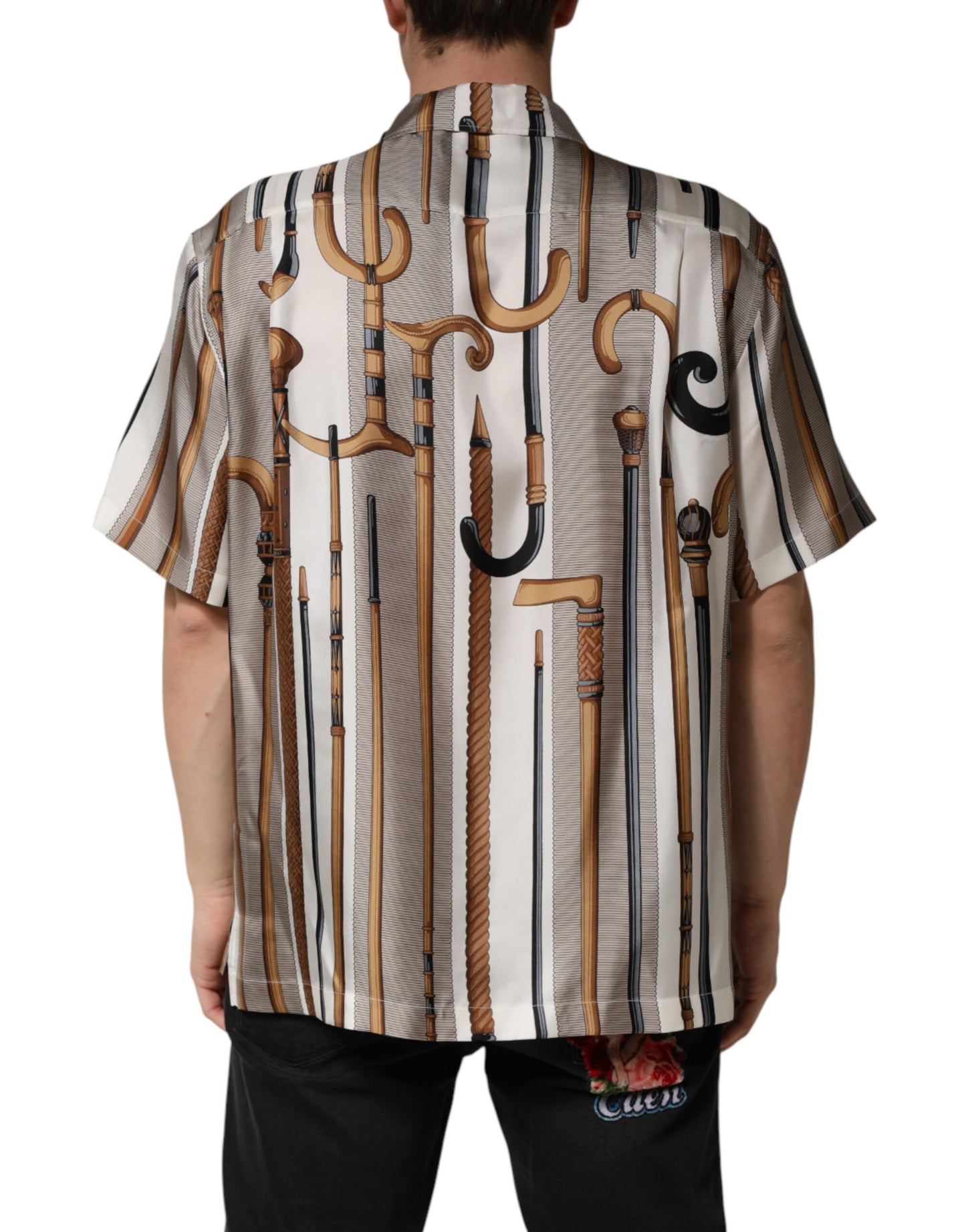 Dolce & Gabbana Multicolor Walking Stick Print Men Shirt