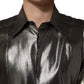 Dolce & Gabbana Silver Silk GOLD Collared Dress Formal Shirt