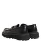 Dolce & Gabbana Black Leather DG Plaque Loafers Dress Shoes