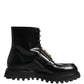 Dolce & Gabbana Black Leather DG Plaque Lace Up Boots Shoes