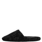 Dolce & Gabbana Black Logo Embroidered Slippers Flats Shoes